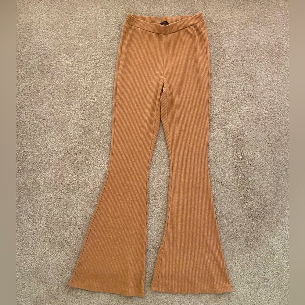 Ribbed Flared Tan Pants